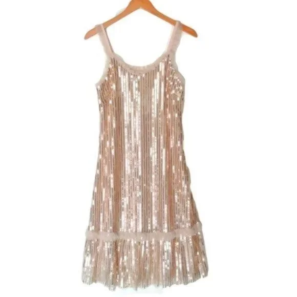 SEE THE SHADES Ruffle Trim Sequined Midi Dress S - Picture 2 of 11